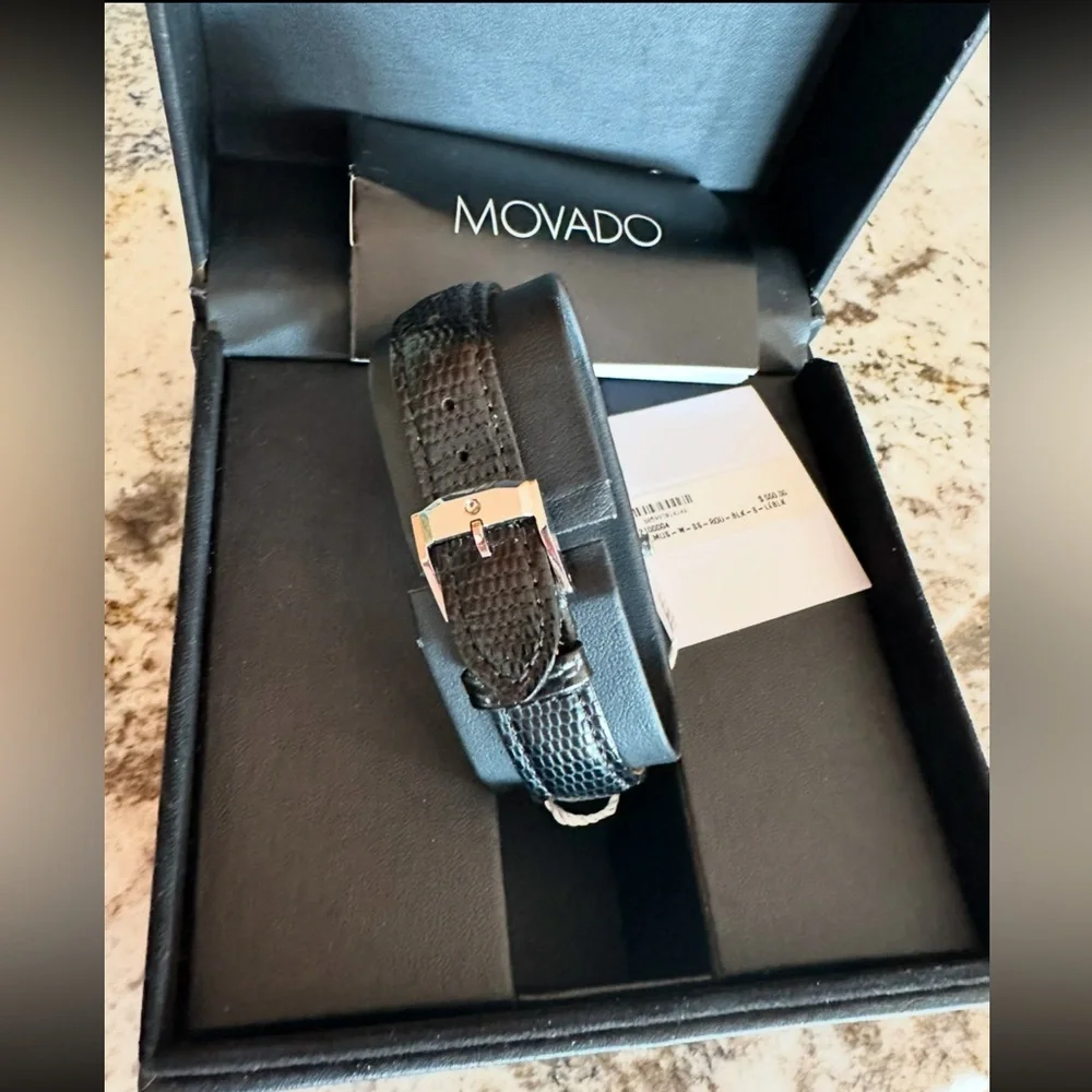 Movado Swiss Quartz Alligator Museum Watch Black Leather New in box - Picture 5 of 13